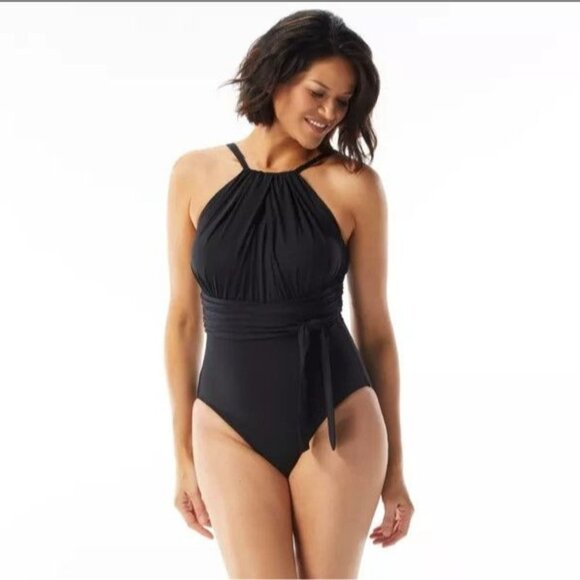 Coco Reef Contours One-Piece Swimsuit Wrap Belt High-Neck Grecian Swimwear 36C - Picture 2 of 5
